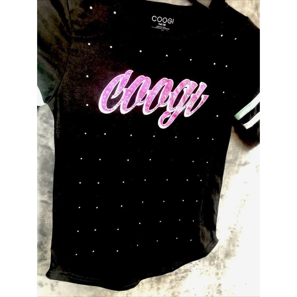 Coogi Girls Black Rhinestone Logo T-Shirt Size 14/16 Cotton/Polyester Blend - Picture 9 of 15